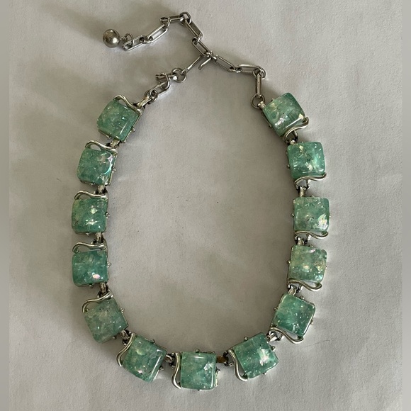 Coro Jewelry - Vintage Coro Mid-Century Cocktail Necklace Seafoam Green 16”